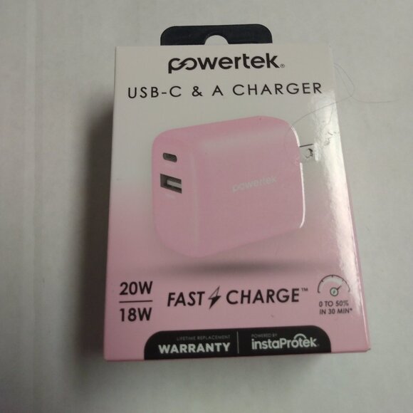 Powertek charger box pink USB-C/USB-A STILL IN BOX - Picture 1 of 5